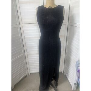 VTG 80s 90s Betsy & Adam Black Sparkle Dress Formal Evening Cocktail Gown Medium